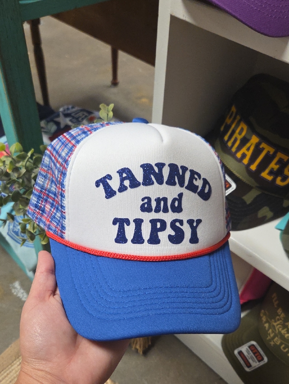 Tanned and Tipsy Blue Trucker Hat